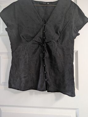 a.n.a Black Short-Sleeve Button Front Blouse